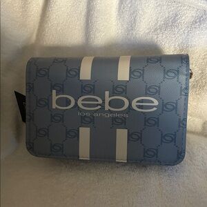 Bebe Sky Blue Clutch with Gold Accents